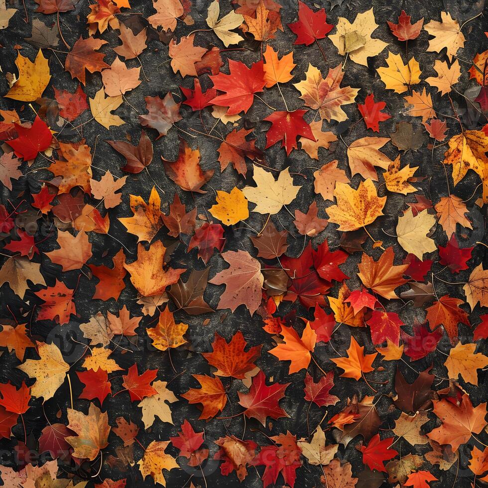 A pile of brown Deciduous leaves, resembling a pattern on the ground photo