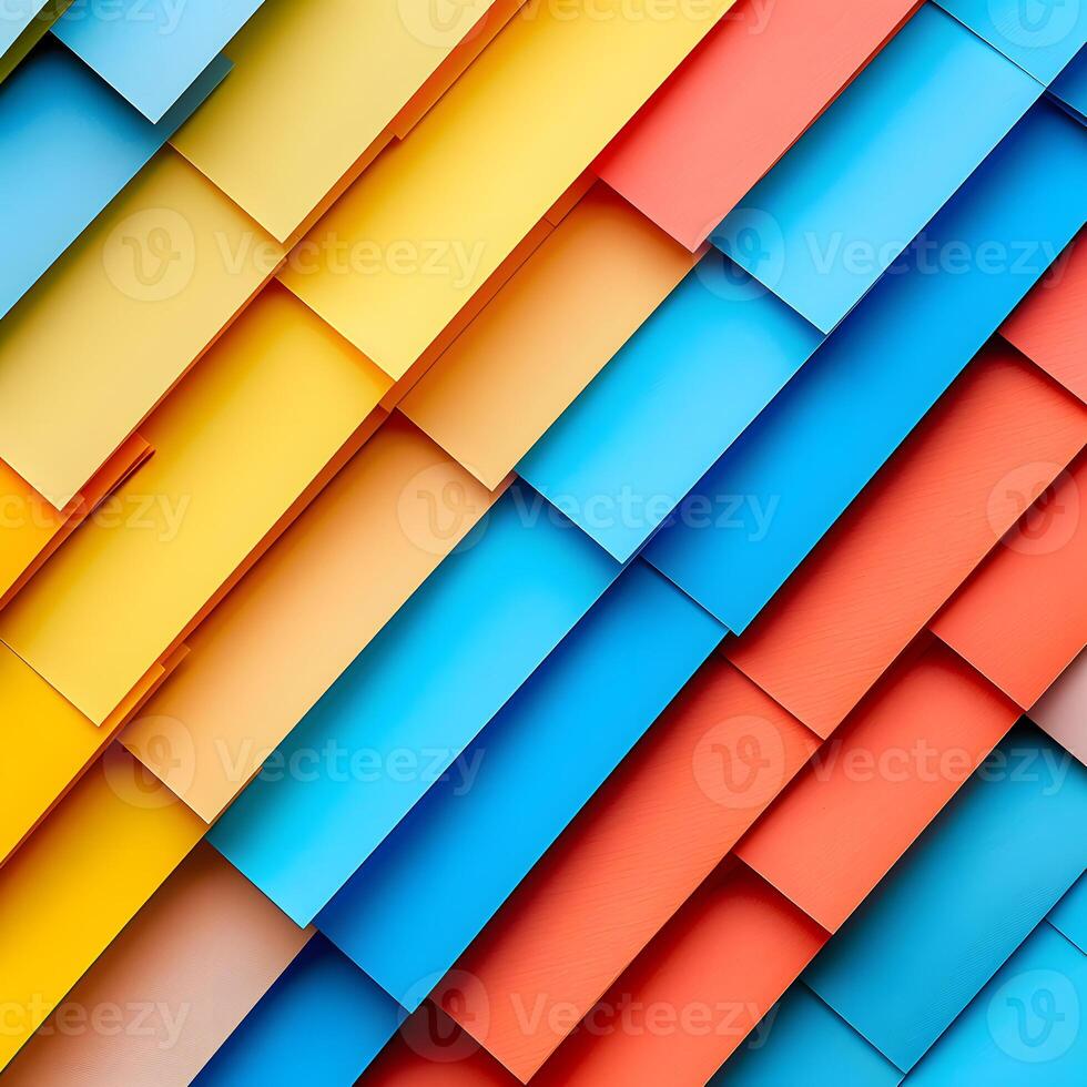 Vibrant hues of blue, orange, aqua in a closeup of stacked colorful tiles photo
