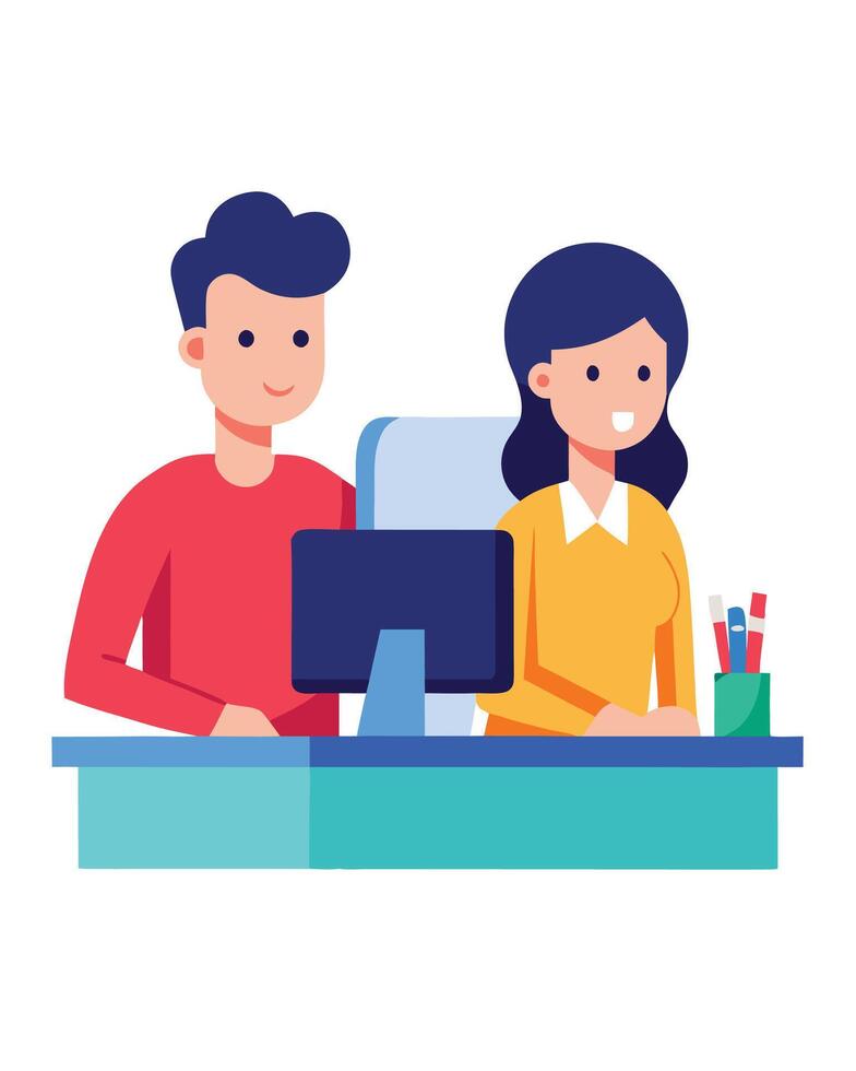 Online marketing specialist. Male and Female character working vector