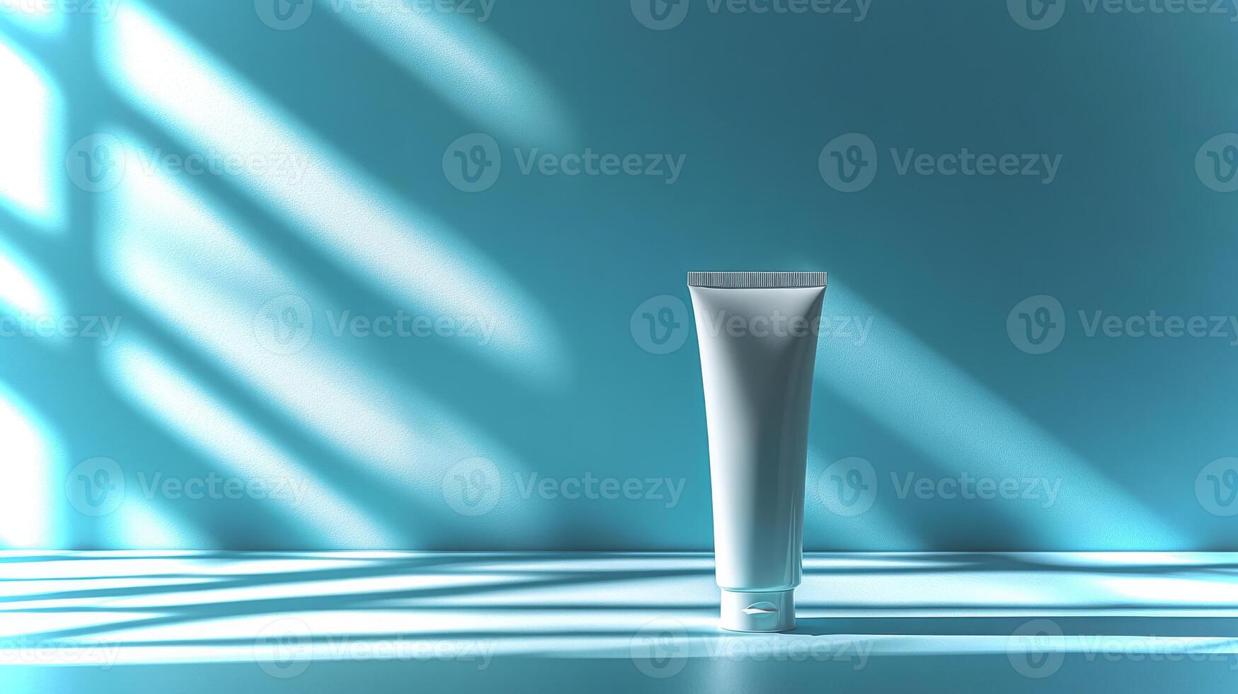 A sleek pharmaceutical product is presented against a calming blue background with soft shadows creating an inviting atmosphere. photo