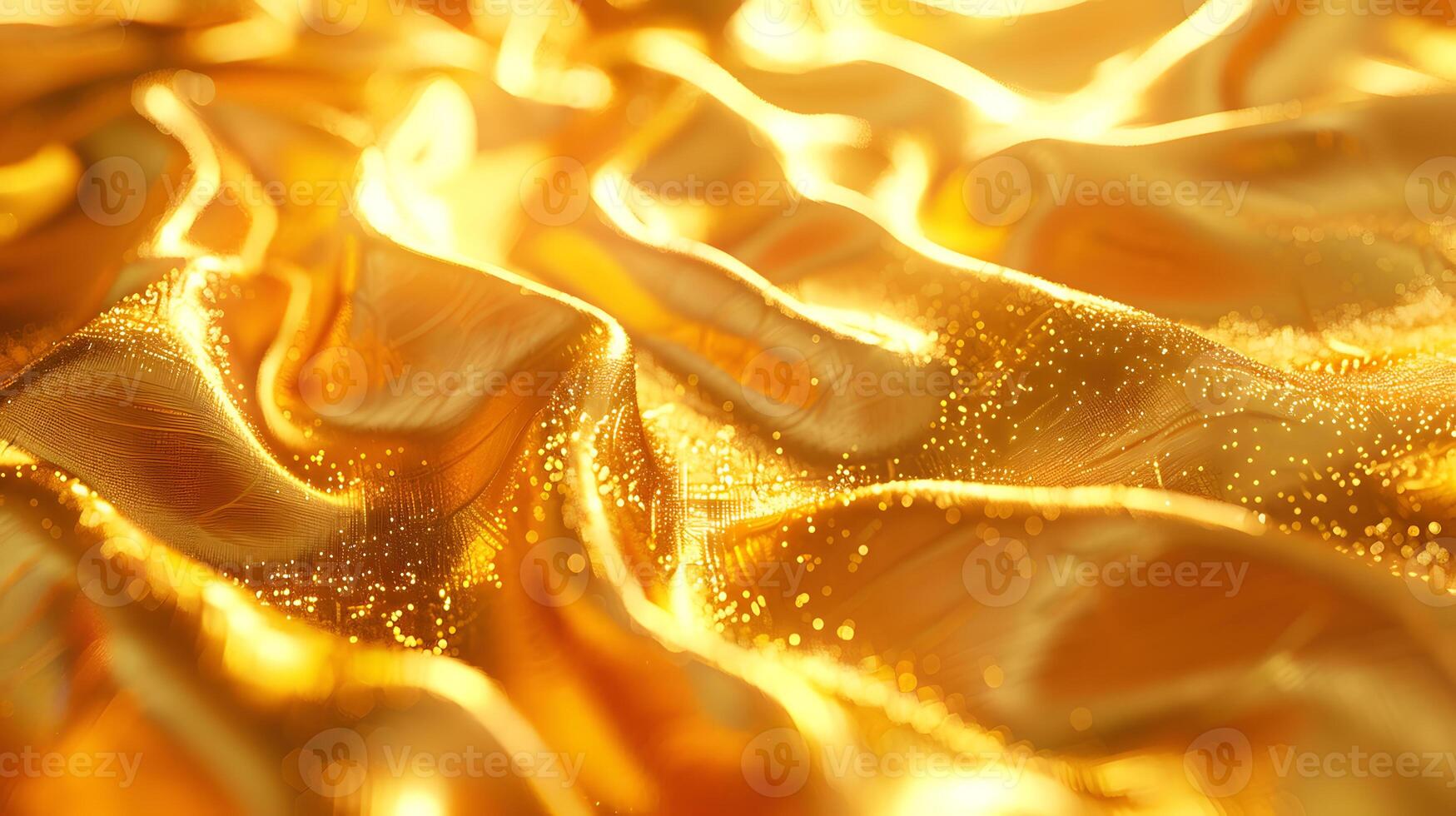 Closeup of shimmering gold fabric with sparkles, resembling liquid metal photo