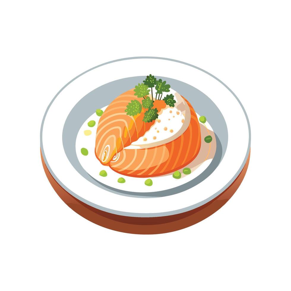 Delicious Poached Salmon Rice Mash for Meals vector