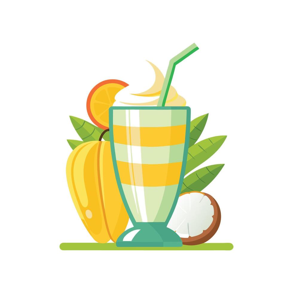 Nutritious Steamed Banana Coconut Milk Shake. vector