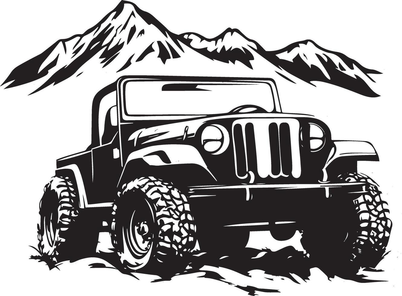 Black and White Jeep Mountain OffRoad Adventure Illustration vector