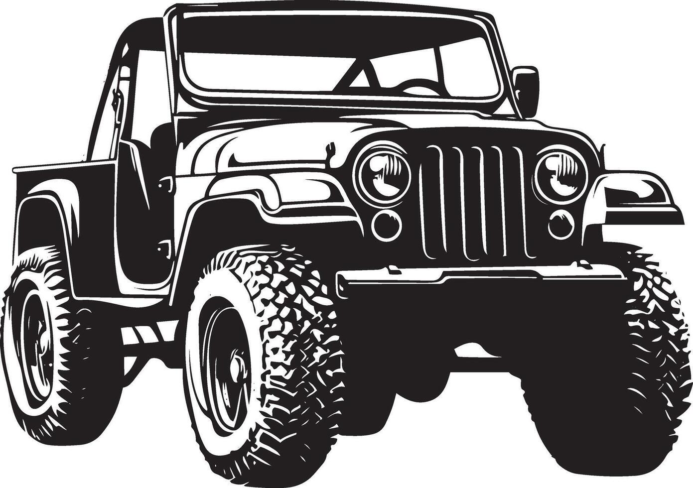 A bold, black and white silhouette of a rugged off-road Jeep. vector