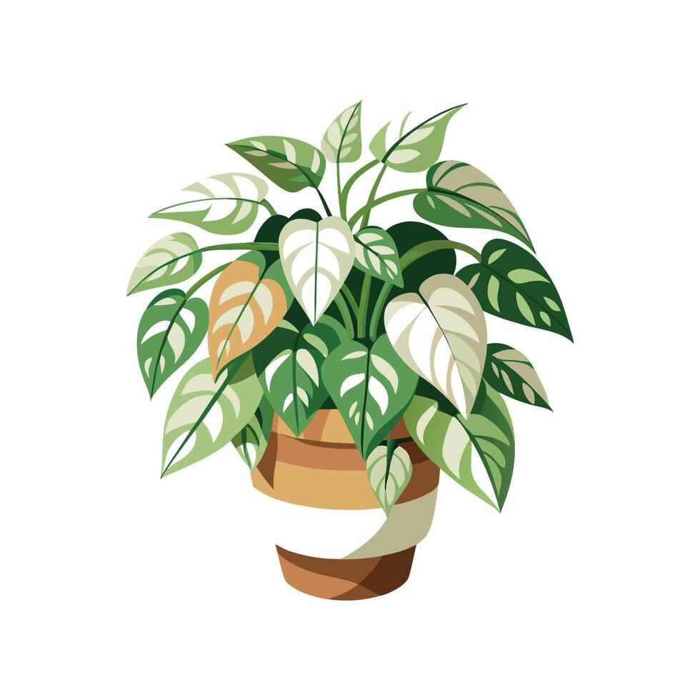 Marble Queen Pothos Plant Art vector