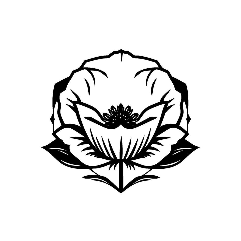 Symmetrical, stylized black and white flower , featuring a detailed center and layered petals, evokes a sense of elegance. vector