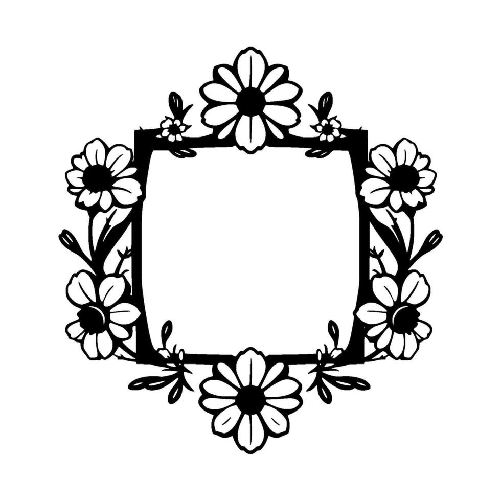 Elegant Black and White Floral Square Frame for Invitation, Card, or Decorative Elements vector