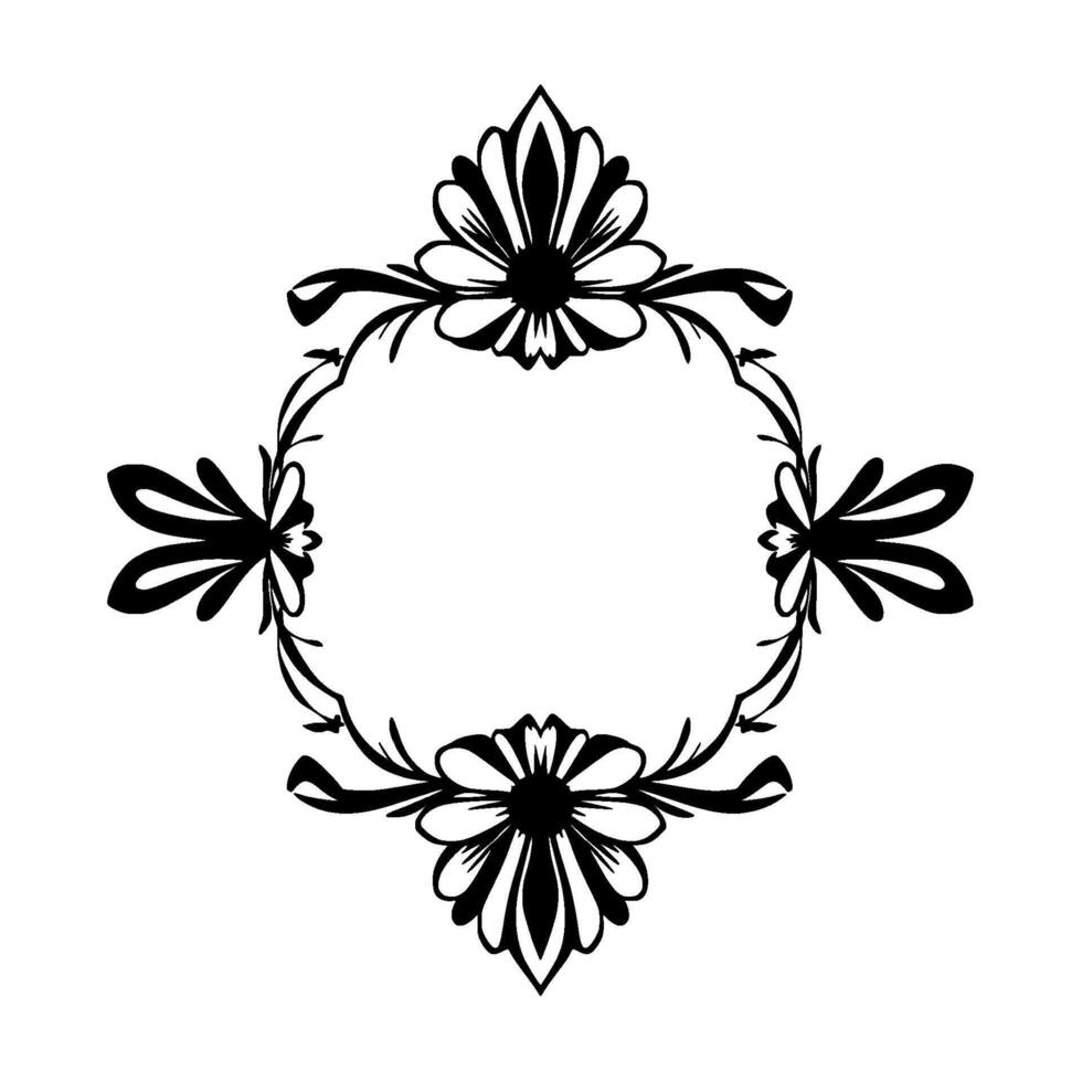 Elegant, symmetrical, floralinspired monochrome with stylized flowerlike elements arranged in a circular frame. vector