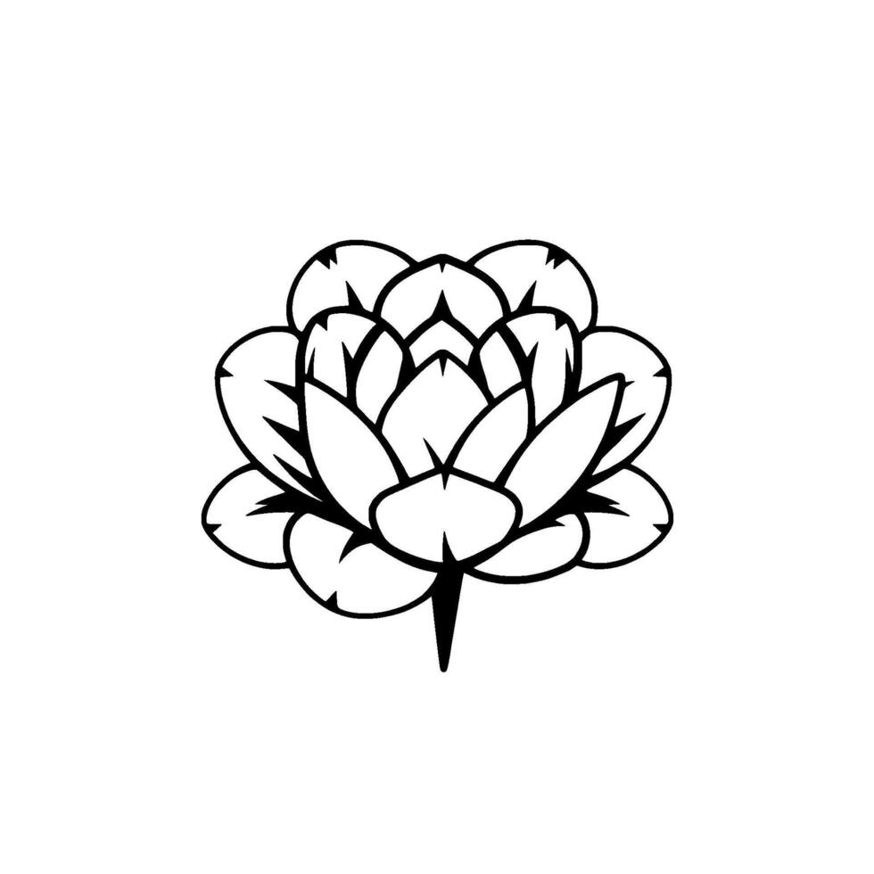 Elegant Monochrome Illustration of a stylized Lotus Flower A Delicate Black and White with Simple Outlines. vector