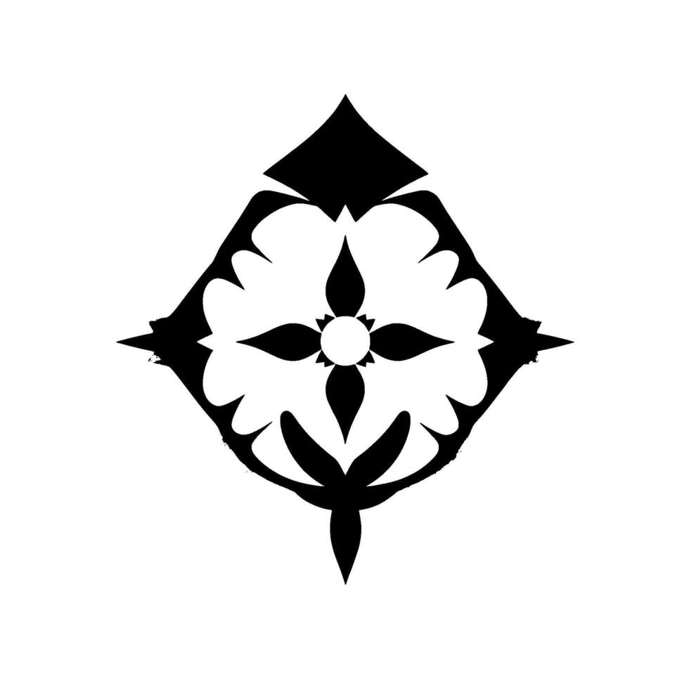 Elegant Black and White Floral Pattern with Geometric Accents and Shadow on a Clean Background. vector