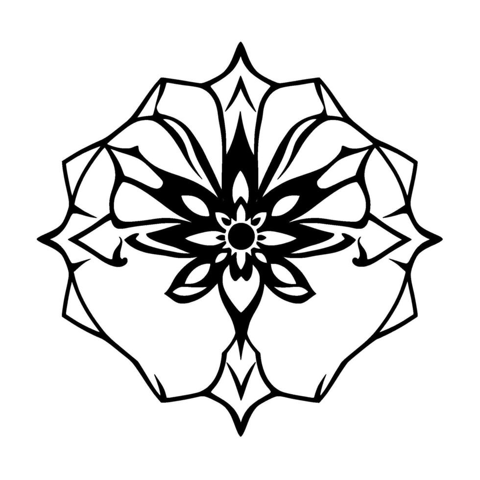 Intricate Black and White Mandala A symmetric, floralinspired with sharp lines and a central focal point, set against a clean white backdrop. vector