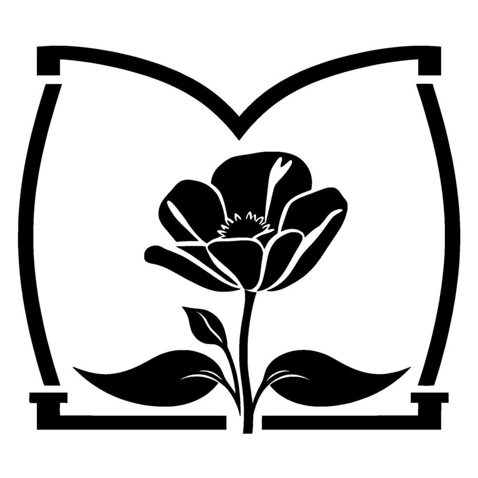 A bold, stylized black and white floral within a letterlike frame, emphasizing minimalism. vector