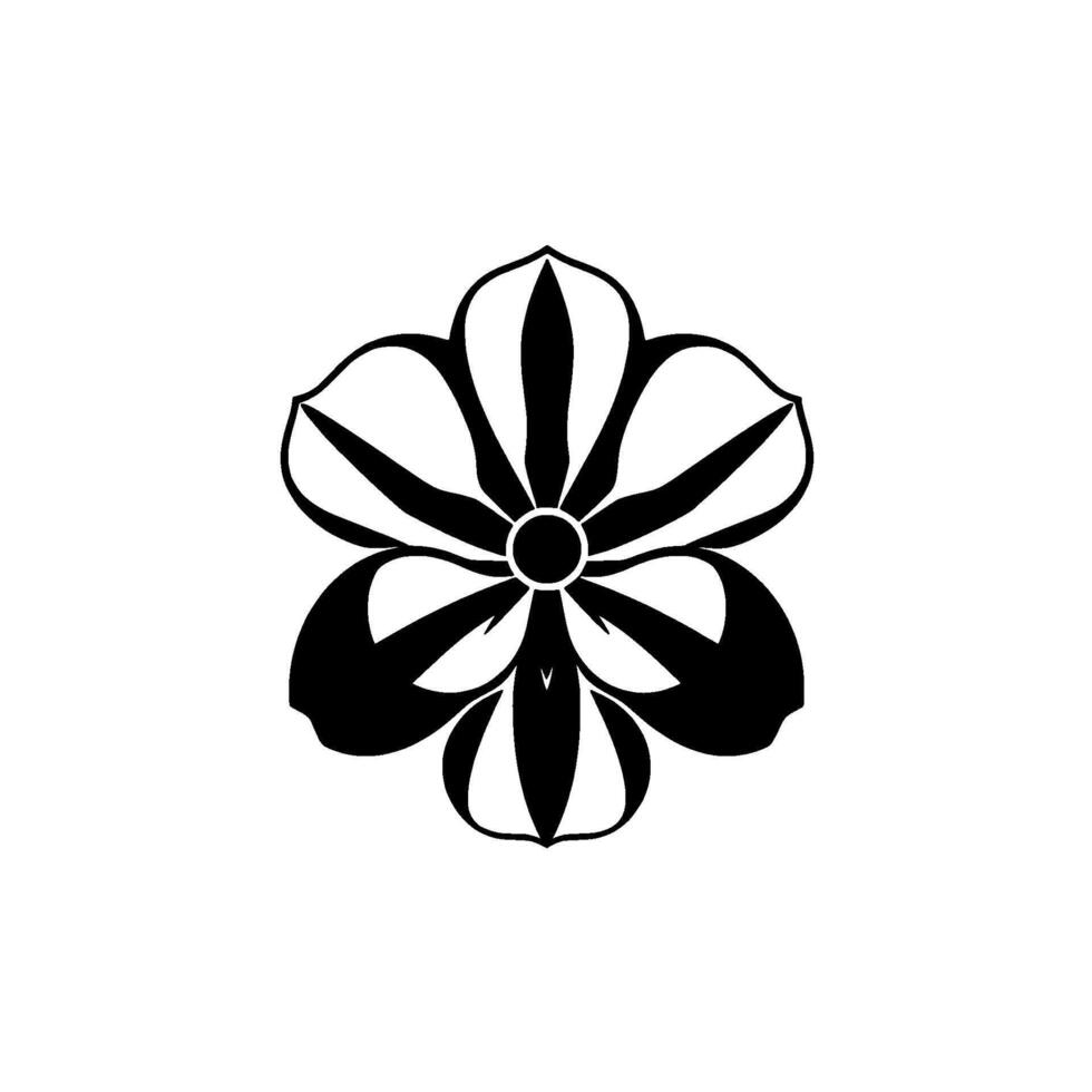 Symmetrical, Stylized Black and White Floral with Precise Lines and High Contrast, Isolated on White, Artistic Illustration. vector