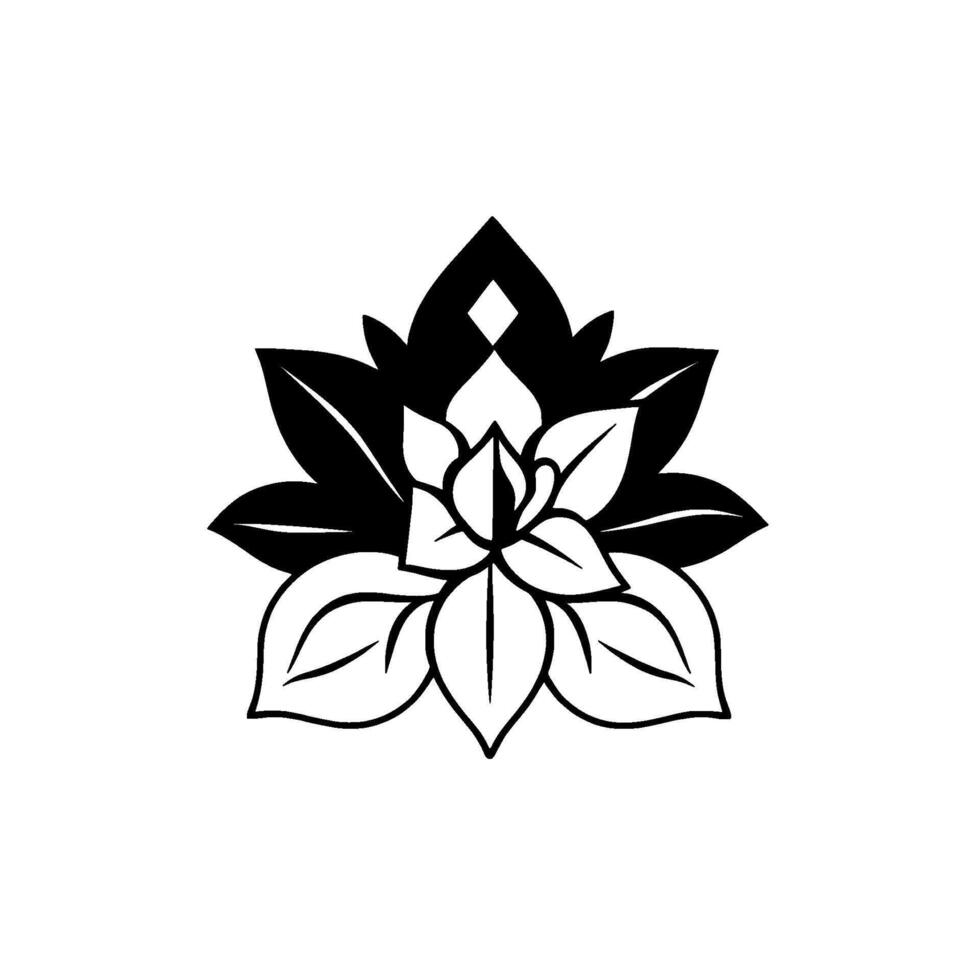 Black and White Floral Emblem with Diamond Accent, Symmetric Illustration, NatureInspired for Branding. vector