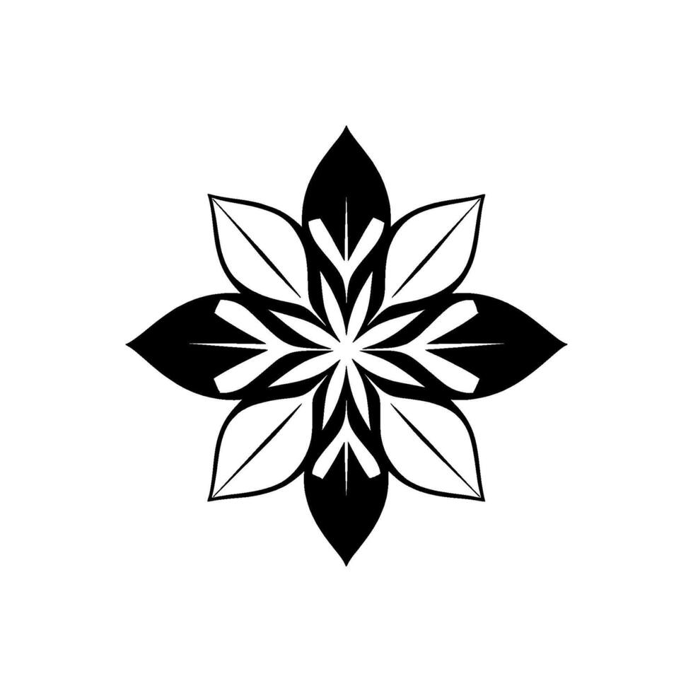 Symmetrical Black and White Floral Mandala with Eight Petals, Gradient Shading, Elegant , Isolated on White Background. vector
