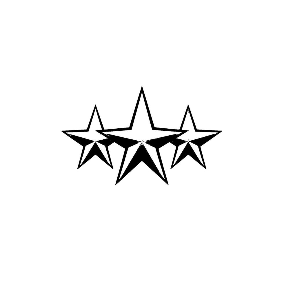 Three Silver Stars with Black Outlines on White Background, Simple and Elegant, Minimalist . vector