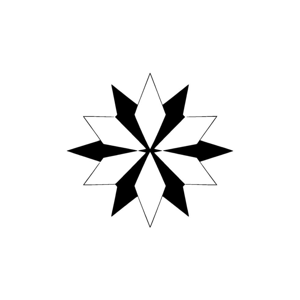 Geometric Black and White EightPointed Starburst Mandala on White Background with Sharp Angular Lines and Minimalist Aesthetics. vector