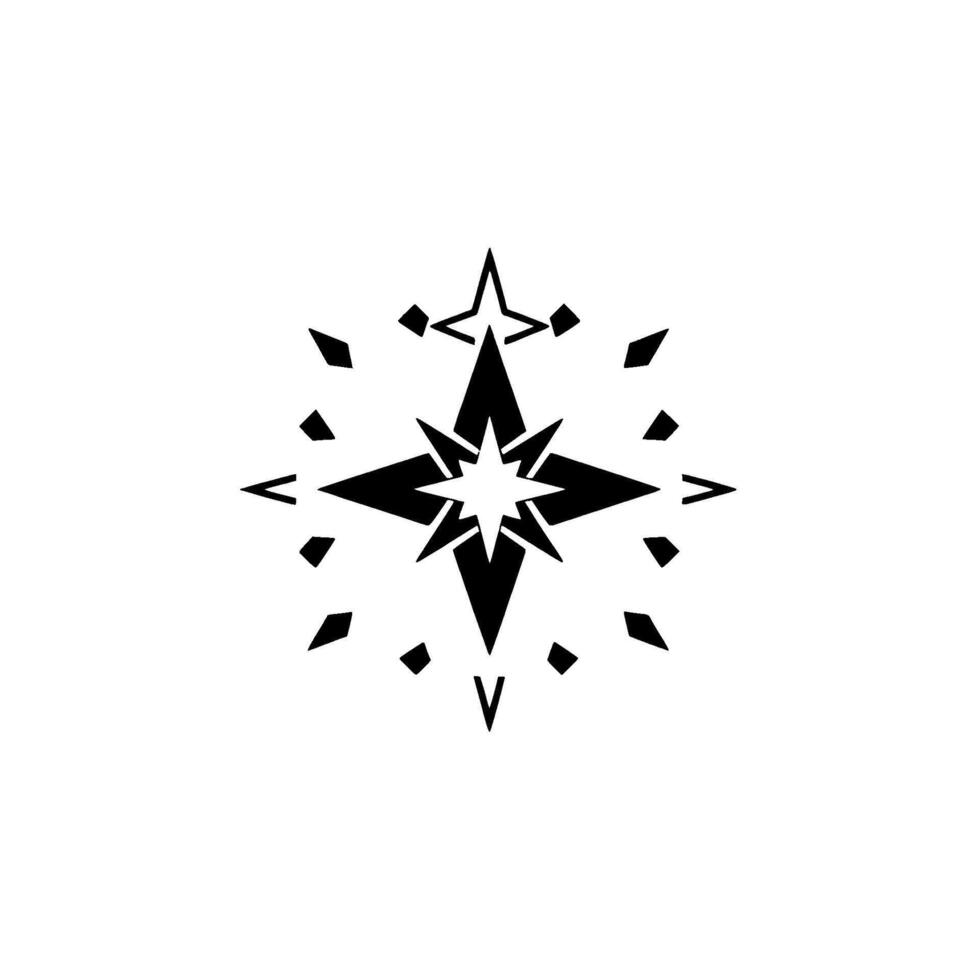 Bold Black Compass Rose Symbol with Starburst Core and Geometric Diamond Shapes, Centered on White. vector