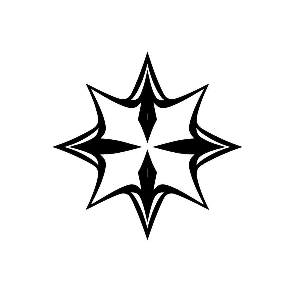 Symmetrical Black and White EightPointed Star Ornament with Glossy Finish on a Plain White Background. vector