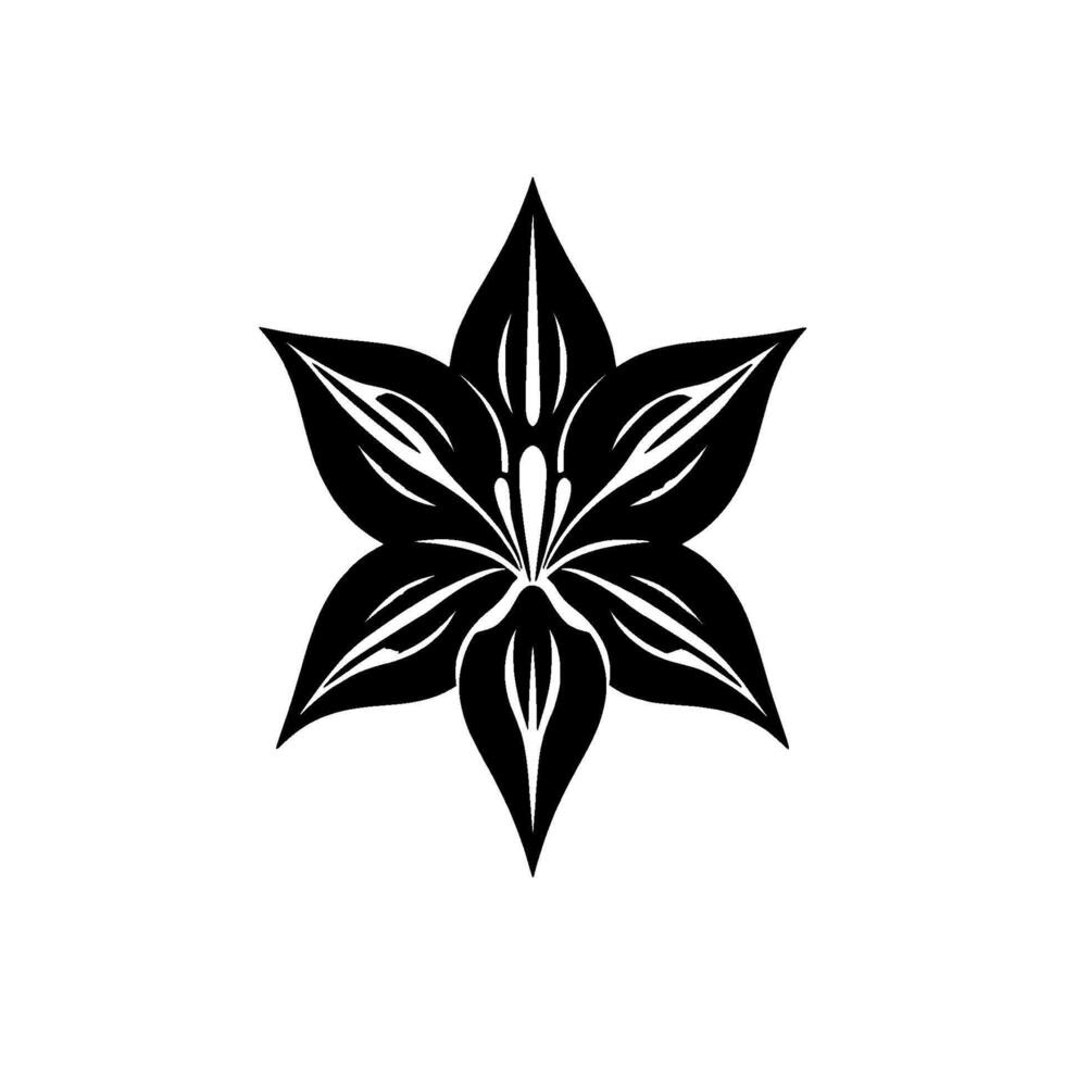 Symmetrical Black and White Floral , SixPetaled StarShaped Art, Simple Elegant Composition on White Background vector