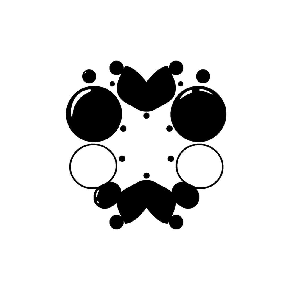 Symmetrical Black and White Geometric Floral with Circles and Abstract Shapes, Minimalist Composition. vector