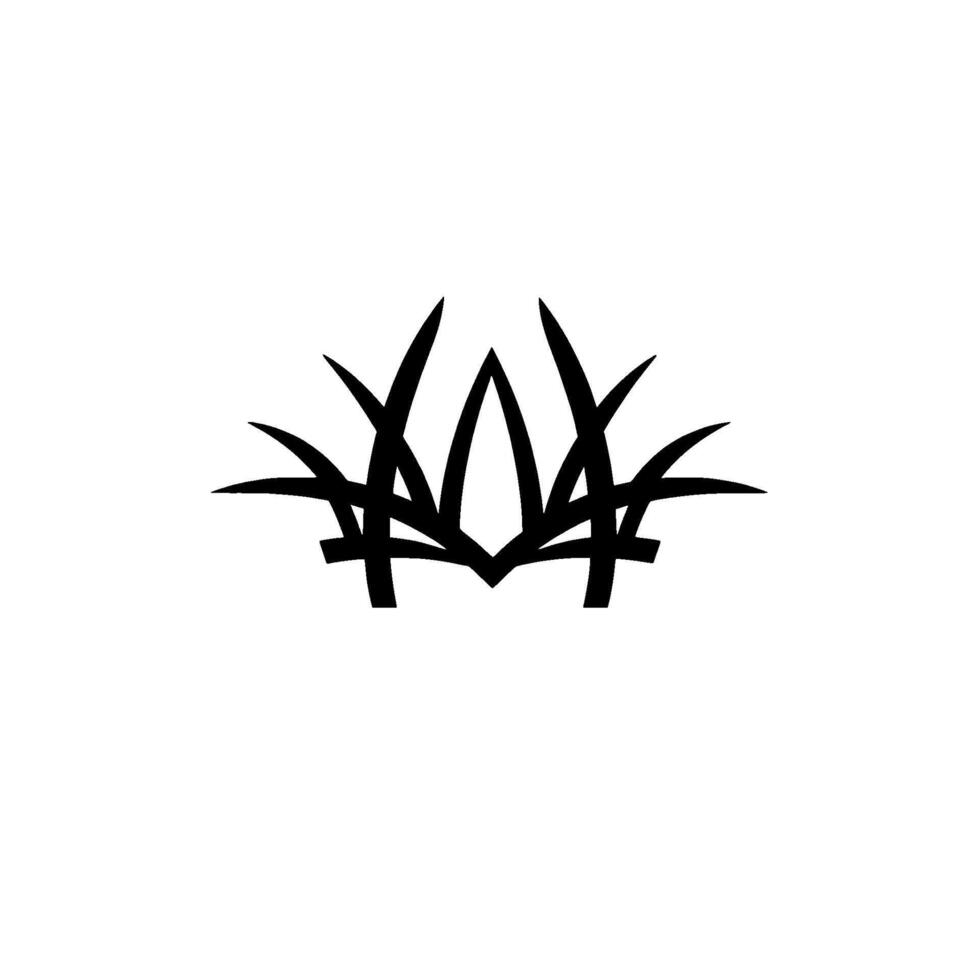 Symmetrical Black Tribal Illustration of Grasslike Shapes on White Background, Abstract Nature Element. vector
