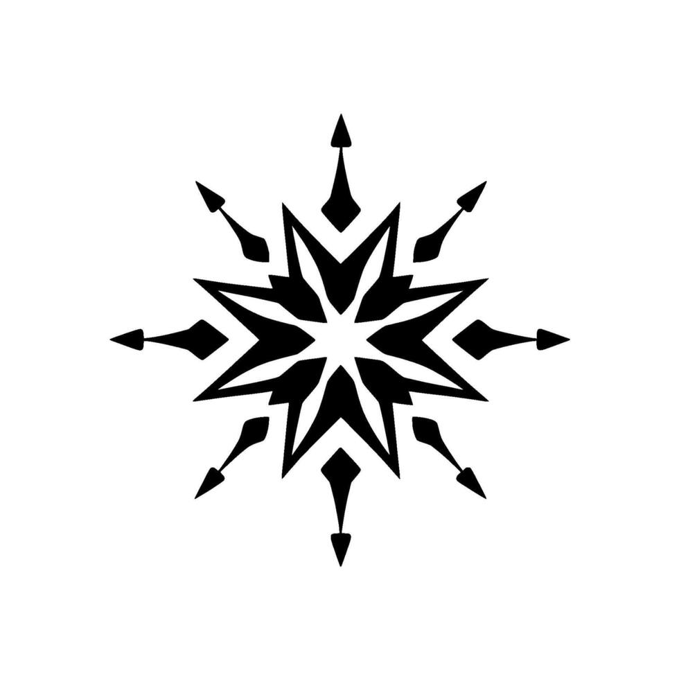 Black and White Geometric Starburst with Arrowlike Projections on a Clean White Background. vector