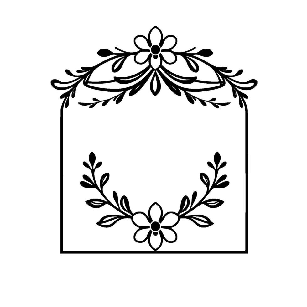 Elegant Black Floral Frame with Flowers and Leaves, Minimalist , Suitable for Invitations and Cards, Isolated on White vector