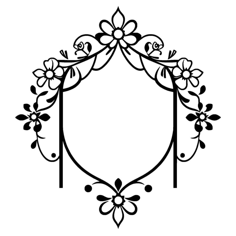 Elegant Black White Floral Archway , Ornate Frame with Flowers and Decorative Elements vector