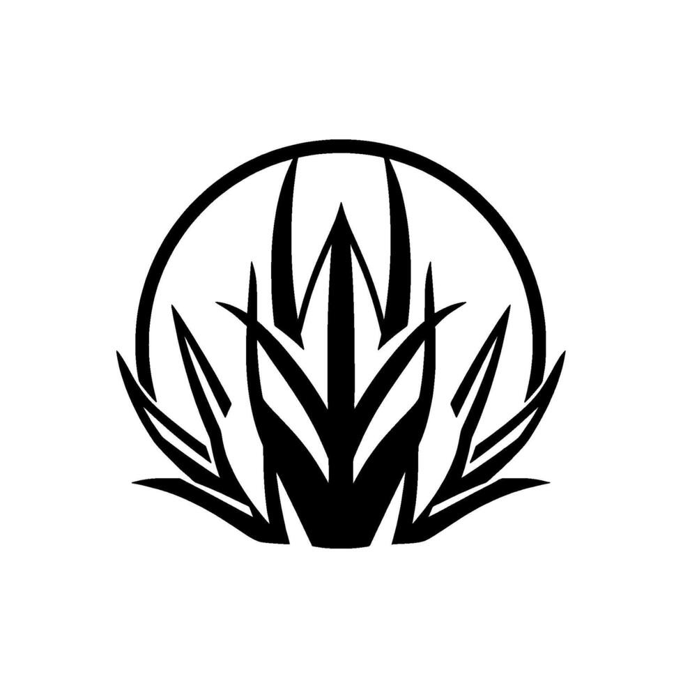 Black and White Ornamental Abstract, symmetrical, plantlike emblem within a circular frame. vector