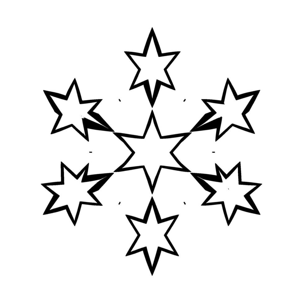Symmetrical Starburst Six Pointed Stars Radiating from a Central Figure, in a minimalist monochromatic on a white background. vector