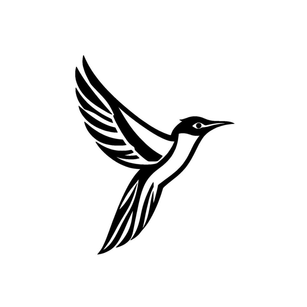 Silhouette of a Hummingbird in Flight, Black and White on a Clean White Background. vector