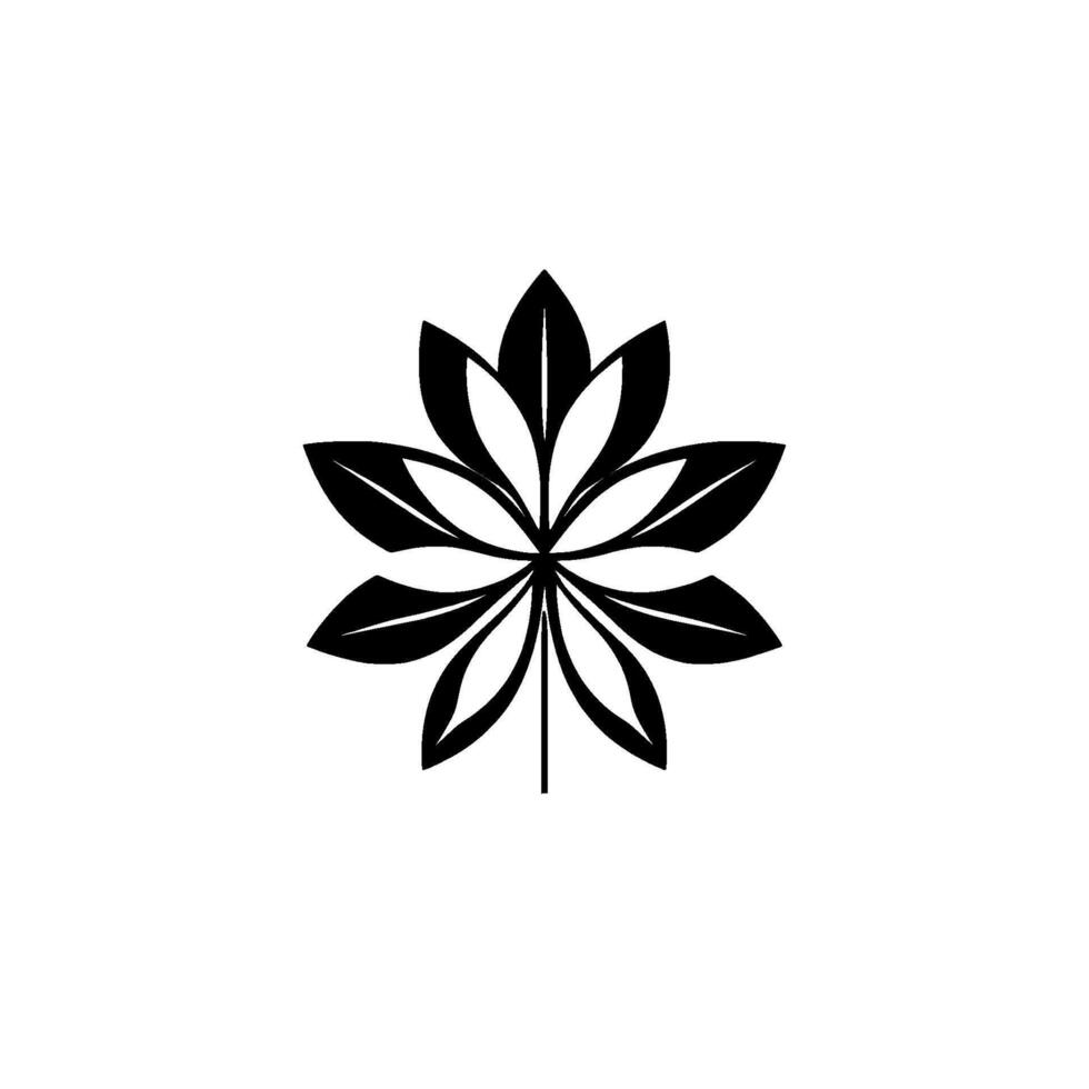 Symmetric Black and White Stylized Leaf Emblem, Minimalist Botanical on White Background vector