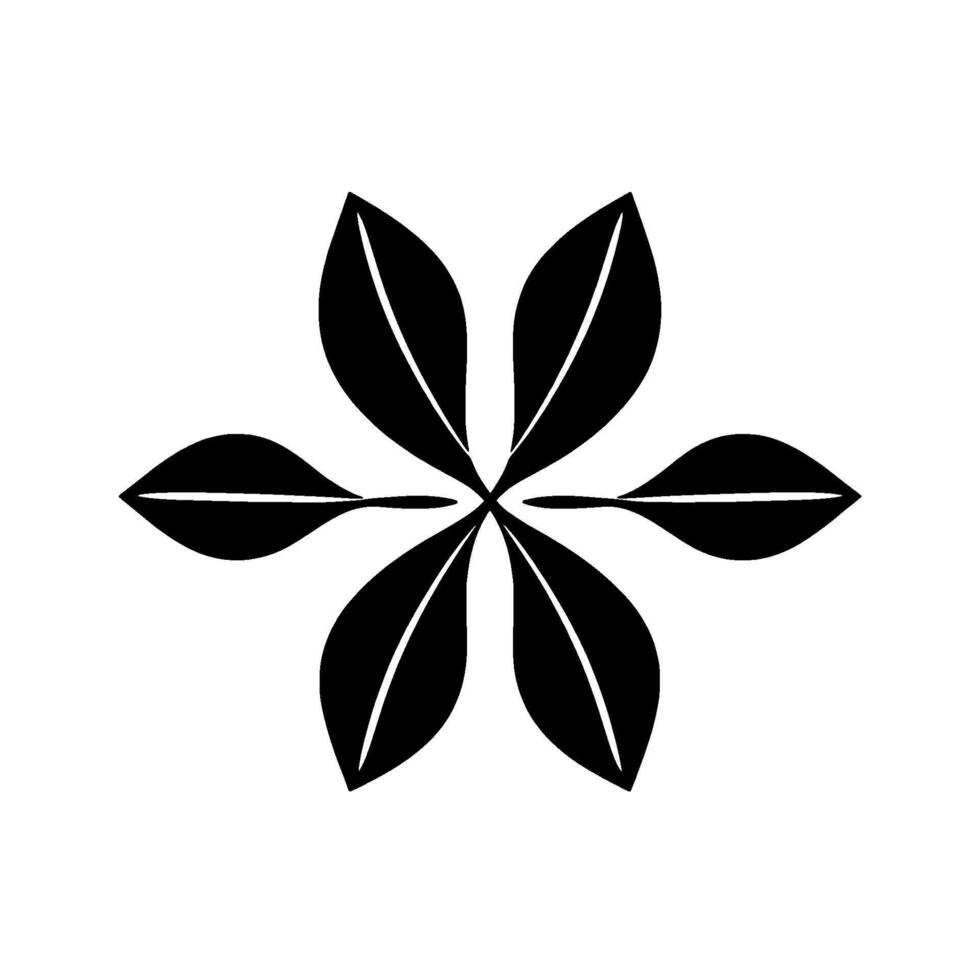 Symmetrical Black and White Leaf Arrangement in a Starlike Pattern, Centered Composition on a Bright White Background. vector