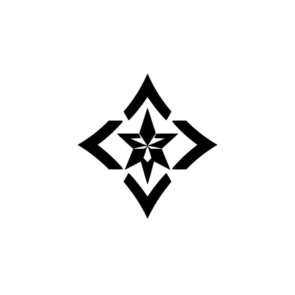 Black Geometric Starburst on White Background with Central EightPointed Star and ArrowLike Features. vector