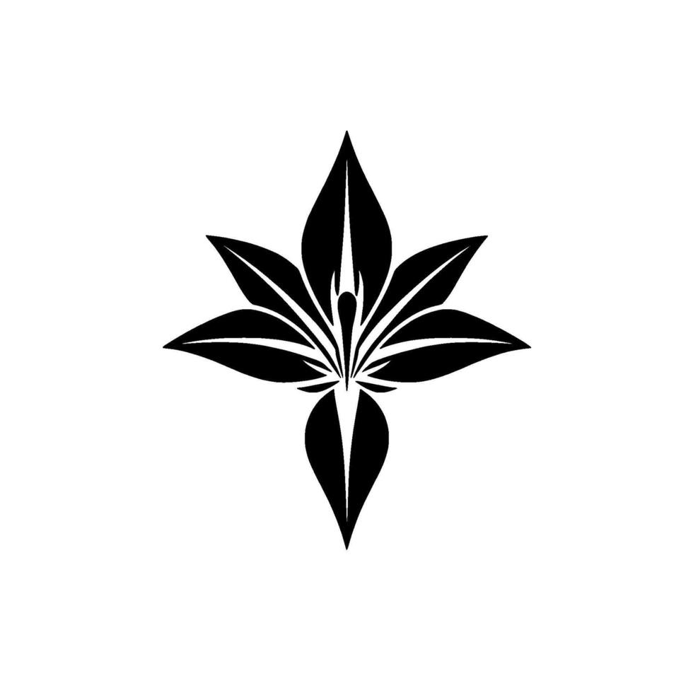 Symmetrical Black Floral Against a White Background, Featuring a Striking, Stylized, StarShaped Bloom. vector