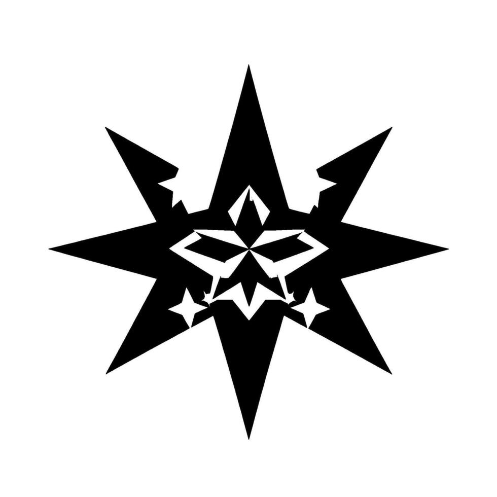 Black and White Geometric Starburst A central silver star with surrounding white and black stars on a stark white background. vector