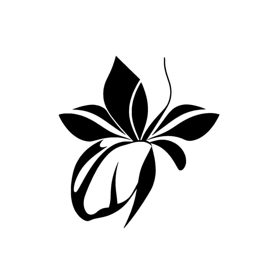 Sleek, Minimalist Black and White Floral Illustration, Bold Petals and Smooth Contours Isolated on White Background. vector