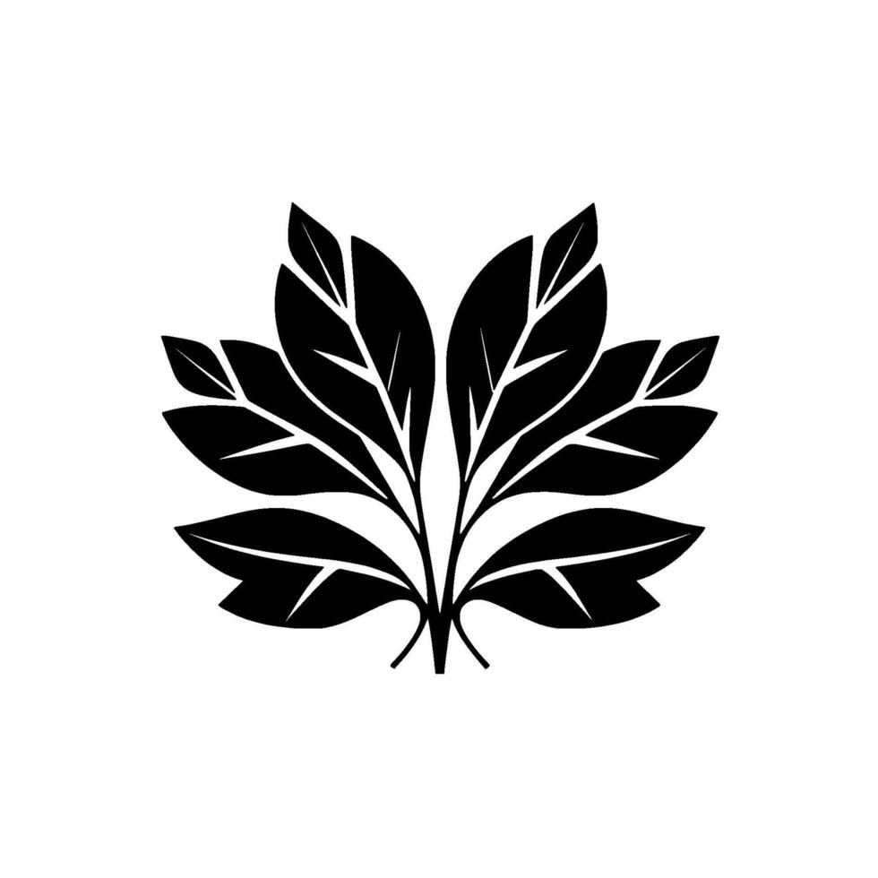 Minimalist Black and White Leafy Plant Featuring Symmetrical Arrangement and Illustration Style vector