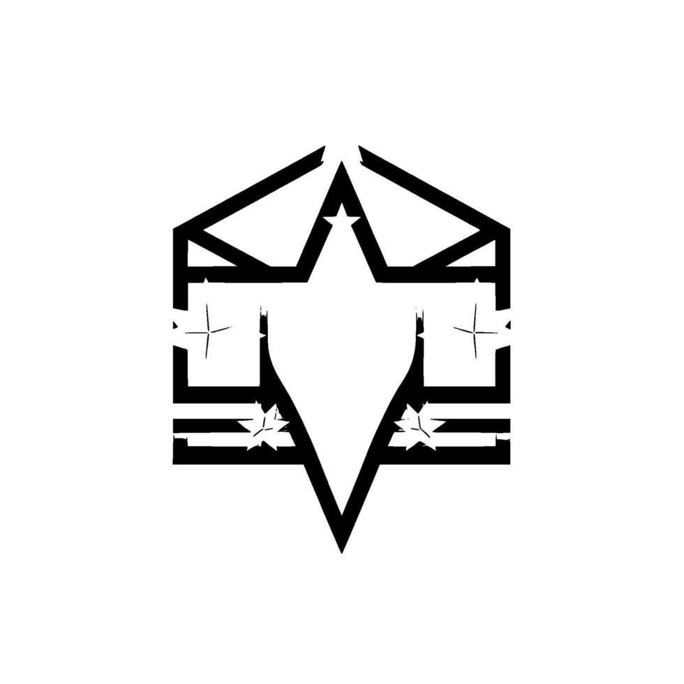 Geometric Abstract Composition A white starburstlike set within a black geometric frame, on a white background. vector