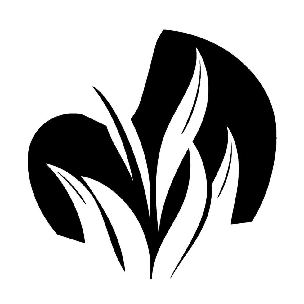 Abstract Black and White Floral Arrangement Minimalist composition of stylized leaves emerging from a dark, organic shape. vector