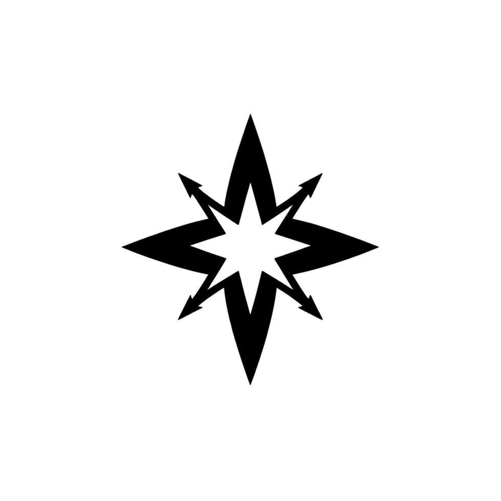 Black and White Compass Rose with Arrowlike Points on White Background. vector