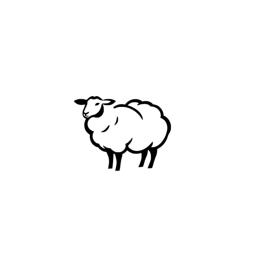 Monochromatic Sheep Illustration A minimalist black and white drawing of a fluffy sheep standing against a plain white background. vector