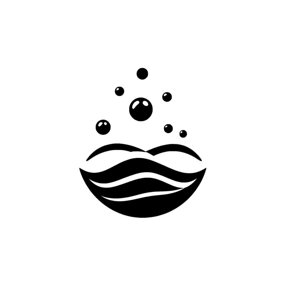 Minimalist Black and White stylized lips with bubbles, evoking freshness, beauty and a clean aesthetic. vector