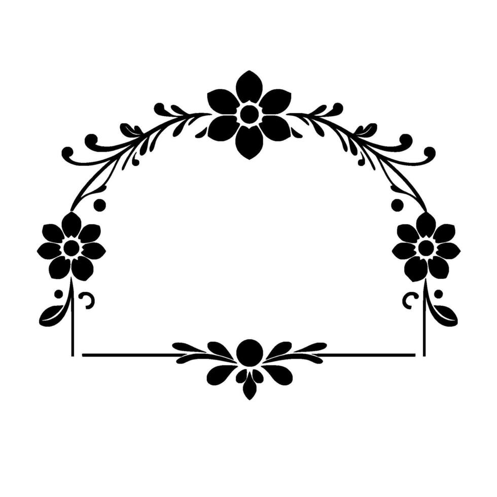 Elegant Black Floral Arch Frame with Detailed Blossoms and Ornamental Vines on White Backdrop, Perfect for Invitations. vector