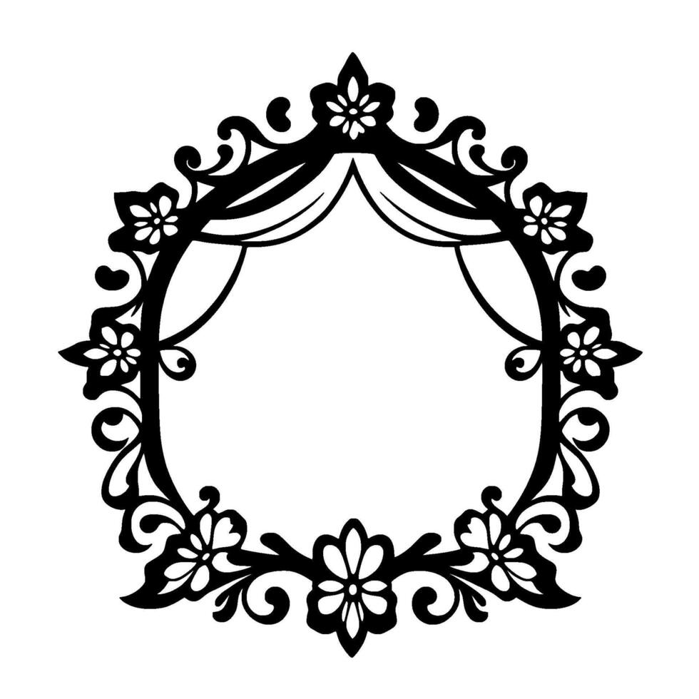 Ornate Black Floral and Scroll Border Frame with Blank Interior, Elegant and Decorative, Isolated. vector
