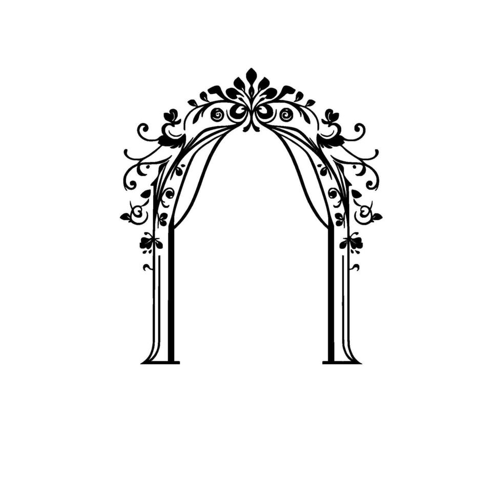 Intricate Black Floral Arch on White Background, Ornamental, Elegant, Suitable for Wedding Invitations or Decorative Frames vector