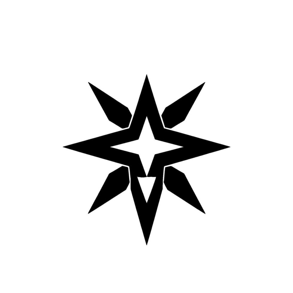 Minimalist Geometric Starburst Featuring a Black and White EightPointed Star with Shadow and Depth on White Background. vector