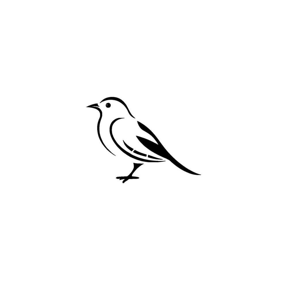 Minimalist Black and White Bird Silhouette, Perched on a White Background, Illustrative or vector
